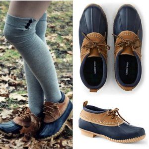 Lands' End Navy and Brown Duck Rain Boots